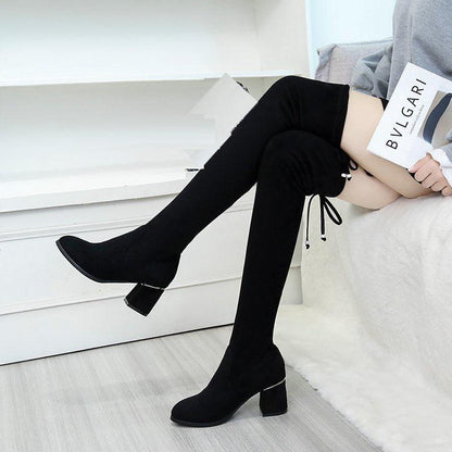 Women's Mid-heel High Boots Spring and Autumn Over The Knee Boots Thick Heel Women's Boots Winter Stretch Boots