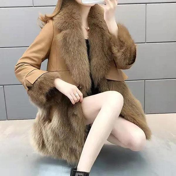 Women's Winter Fur Coat Plus Size Long Sleeve Fur Collar Slim Coat Female Solid Color Casual Warm Jacket