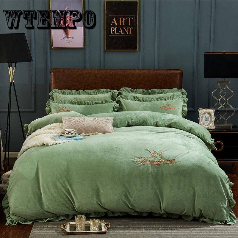 4pcs Soft Velvet Flannel Bedding Set Winter Warm Fleece Duvet Cover Set Bed Sheet Queen Size