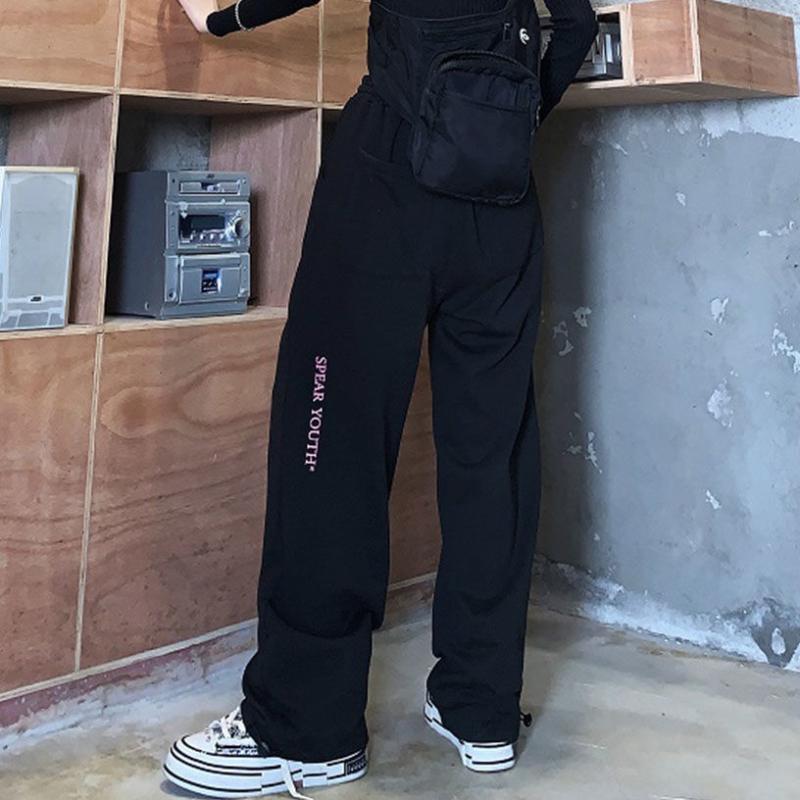 Winter and Autumn Korean Style Drawstring Leggings Trousers Women Loose Straight Wide-leg Sports and Leisure Trousers