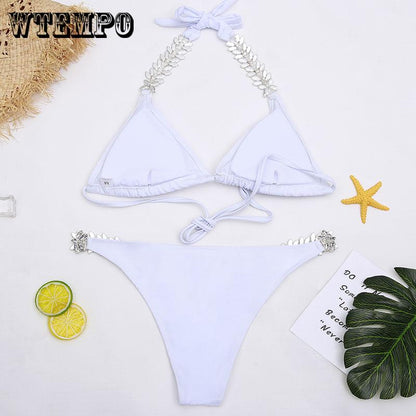 WTEMPO Sexy Diamond Shoulder Bikini Fashion Split Cross Swimwear