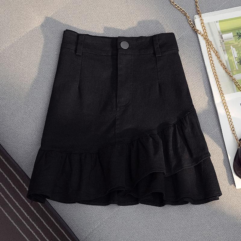 Denim Bag Hip Short Skirt Women's Fashion All-match Lotus Leaf High Waist Slim A-line Skirt