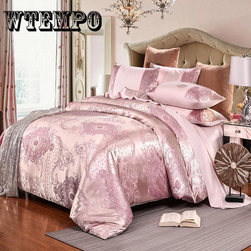 4pcs  Luxury Jacquard Bedding Set King Queen Size Bed Linen Silk Cotton Duvet Cover Bed Sheet Set