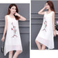 Chiffon XL-XXXXXL Plus Size Summer Chinese Style Dress Knee-length Solid Printed Over-the-knee Vest Skirt