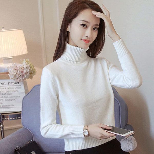 Autumn and Winter Turtleneck Warmth Thick Ultra-short Sweater Women's Pullover High-waist Loose Base Sweater