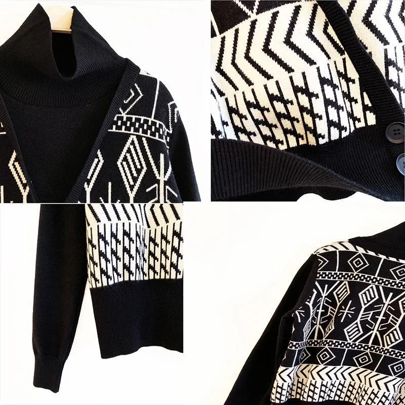 Retro Fake Two-piece Thickened Turtleneck Bottoming Shirt Women's Vest Stitching Knitted Sweater Fashion Slim Short Sweater