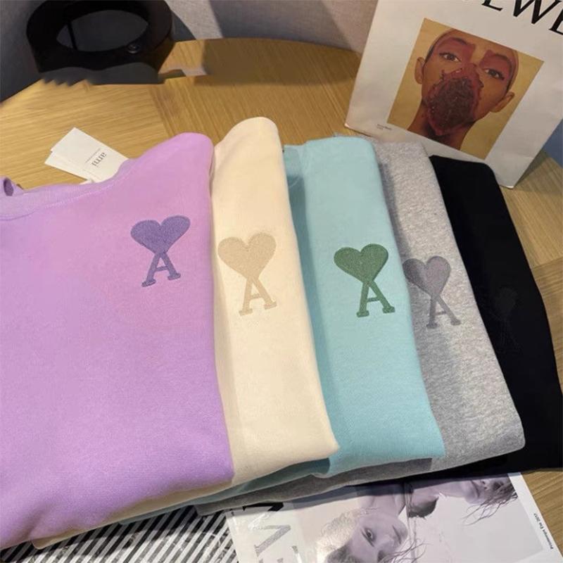 Embroidered Love Solid Color Round Neck Sweater for Men and Women The Same Loose Long-sleeved Pullover Sweatershirts for Lovers