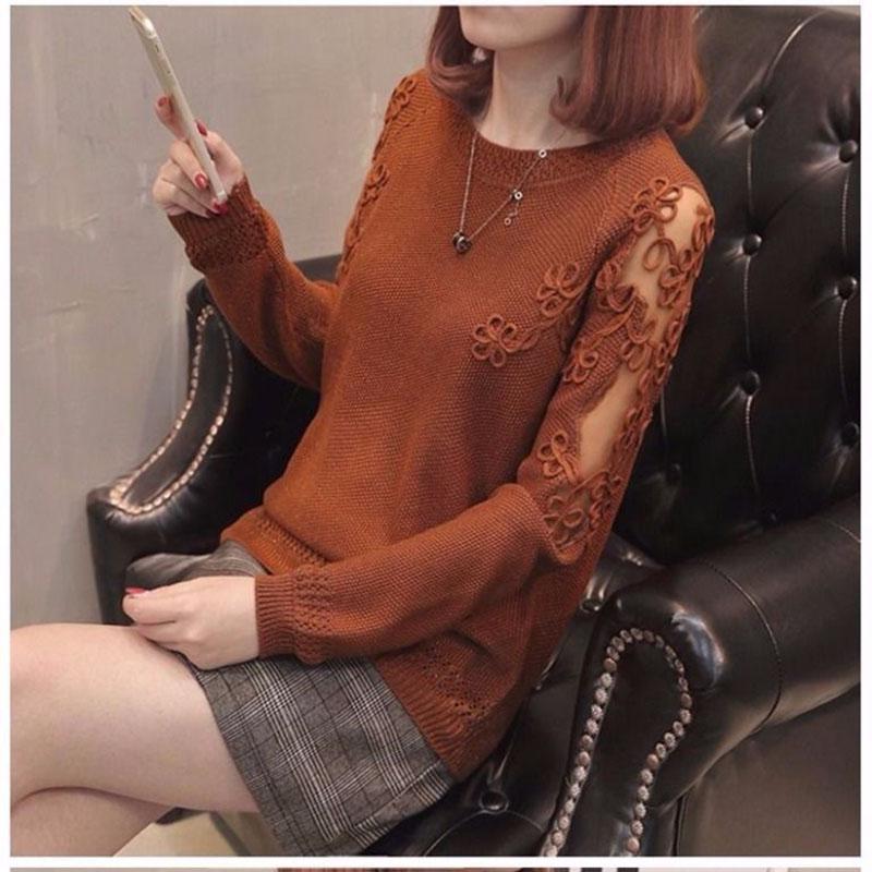 Spring and Autumn Hollow Base Shirt Loose Large Size Long Sleeve Top Fashion Simple Women's Sweater