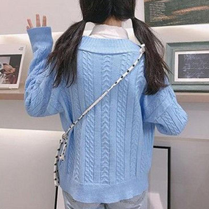 Spring and Autumn Knitted Loose Sweater All-match Long-sleeved Cardigan Sweater Fashion Solid Color Female Jacket