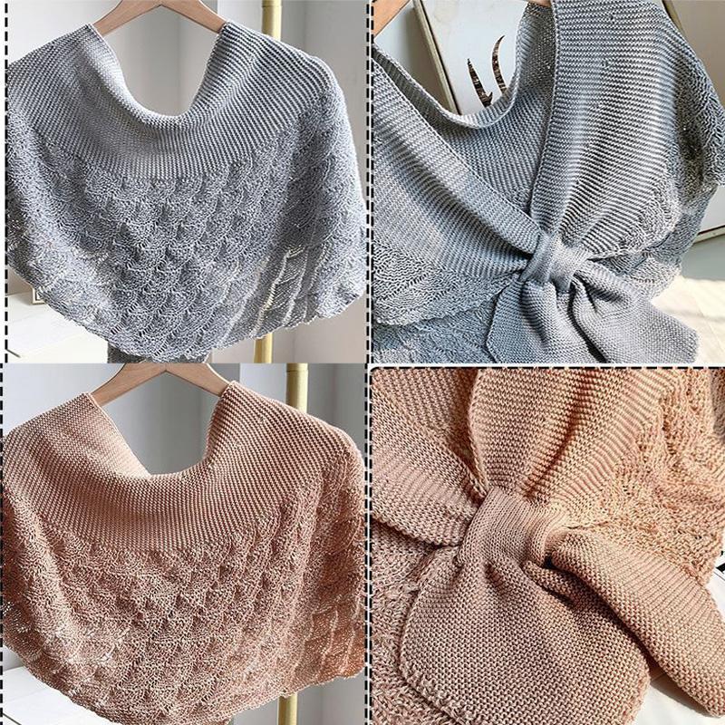 WTEMPO Summer Knitting Little Shawl Women's Thin Solid Color Knotted Neckties