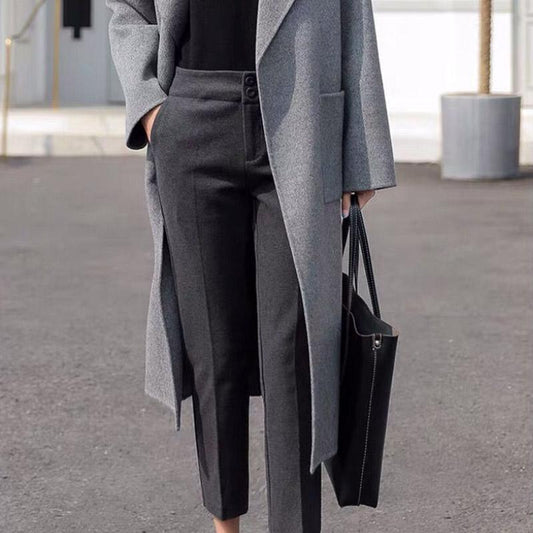 Woolen Pants Women's Tide Ins Autumn and Winter Models High Waist Loose Feet Carrot Pants Nine-point Straight Suit Women's Pants