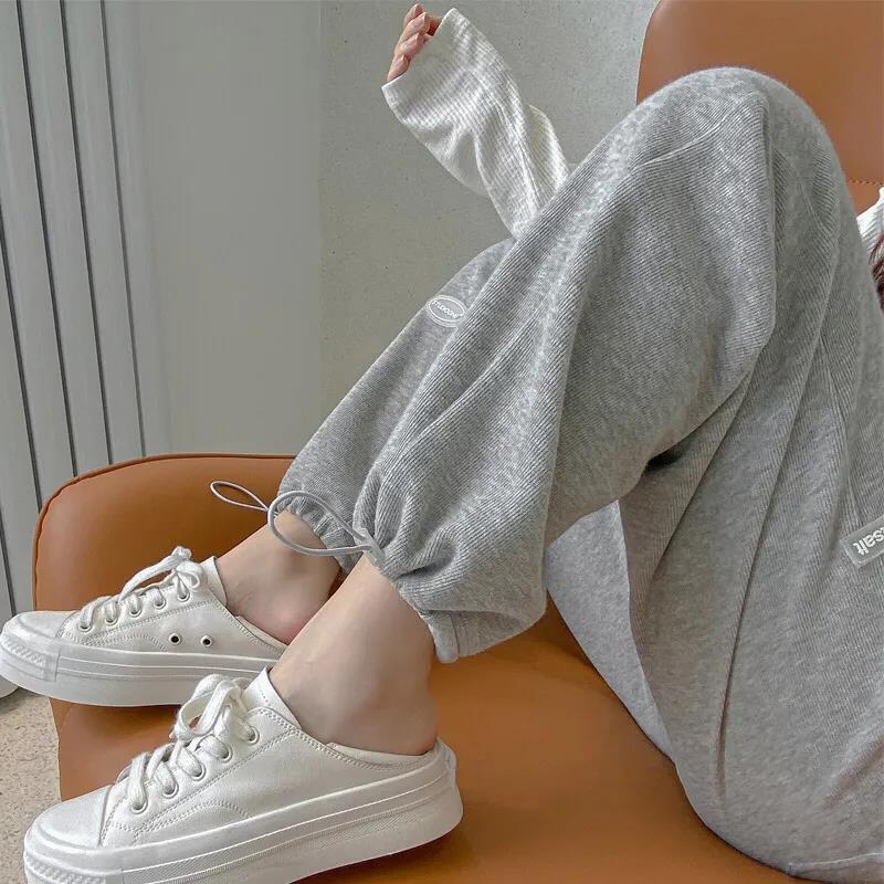 Gray Sweatpants Women's Loose-fitting Feet Korean Style High Waist Drape Tight Legs Wide-leg Straight-leg Pants Casual Pants