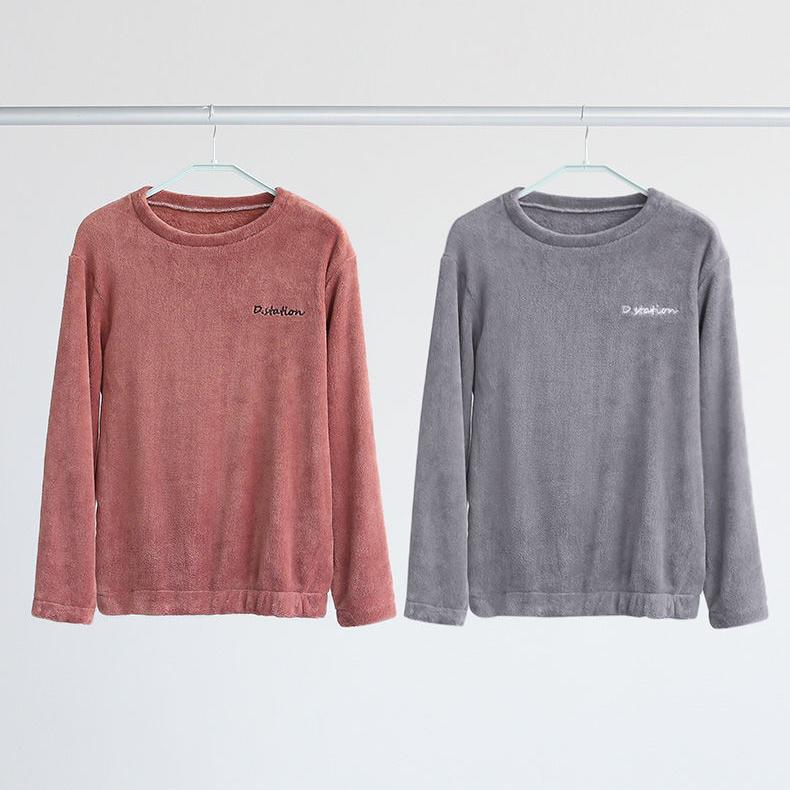 Pajamas for Women Men Coral Fleece Pyjamas Set Autumn Winter Sleepwear Suit Flannel Home Wear Loose Casual Velvet Warm Top and Pants Sets Long Sleeve