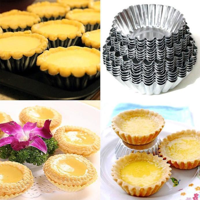 10/20/30/50pcs/set 7cm Reusable Tinplate Flower Cake Egg Tart Mold Kitchen Tools Baking Mould (Color: Silver)