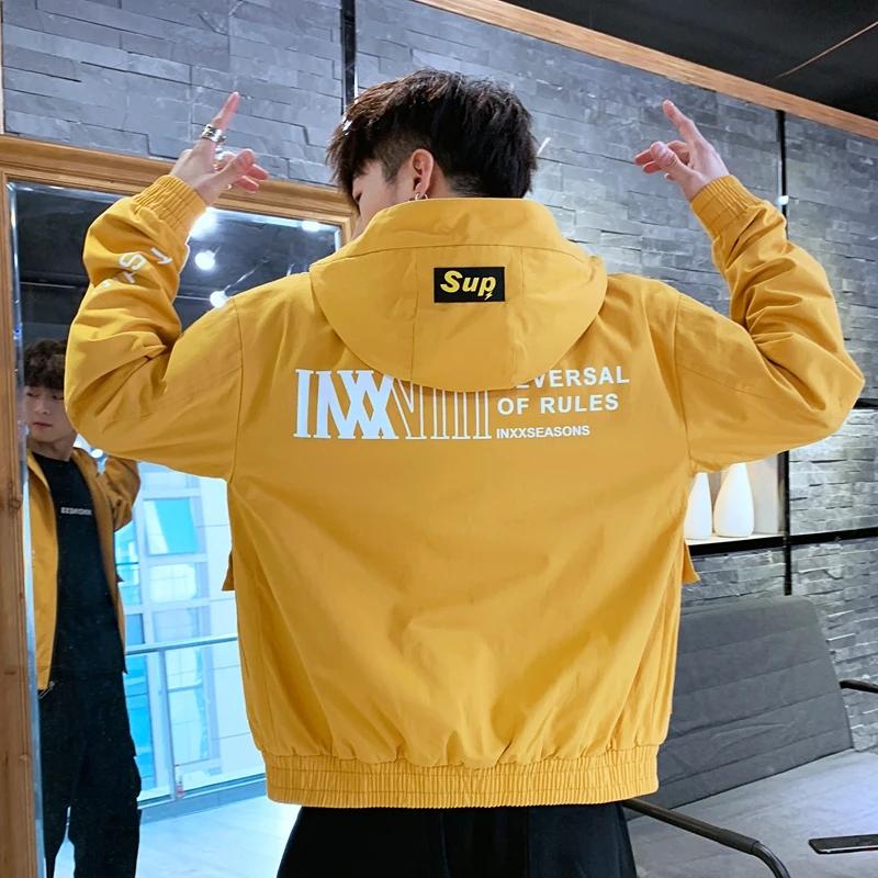 Men's Hooded Cotton Casual Jacket Spring and Autumn Zipper Jacket Korean Style Streetwear Clothes Loose Letter Printing Hood Jacket Outdoor Outfit