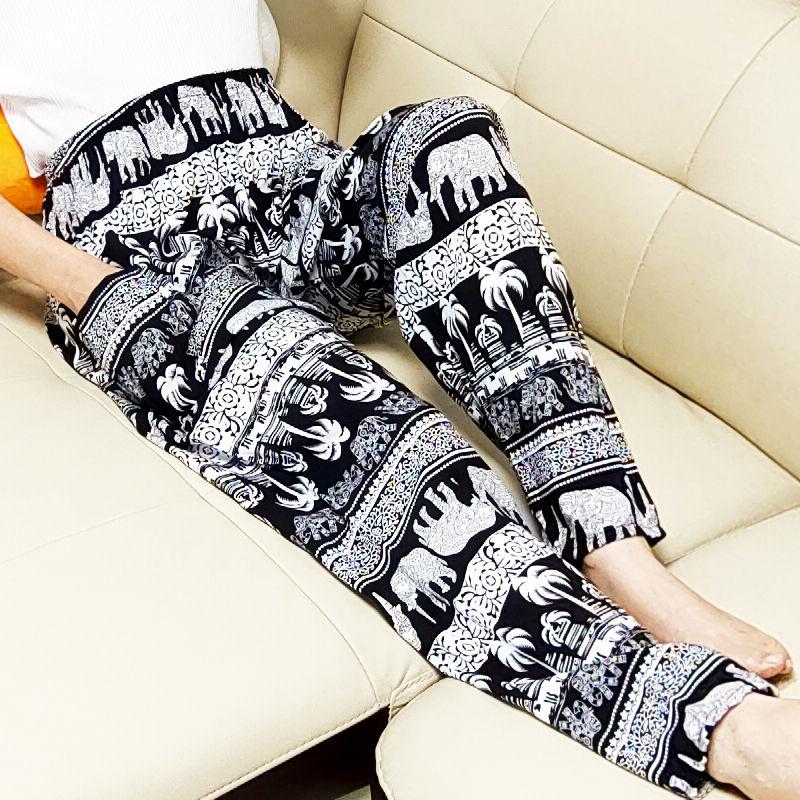 Summer Cool and Sunscreen Anti-mosquito Cotton Silk Beach Pants Cotton Silk Lantern Rayon Trousers Women Loose Harem Pants Feet Thin