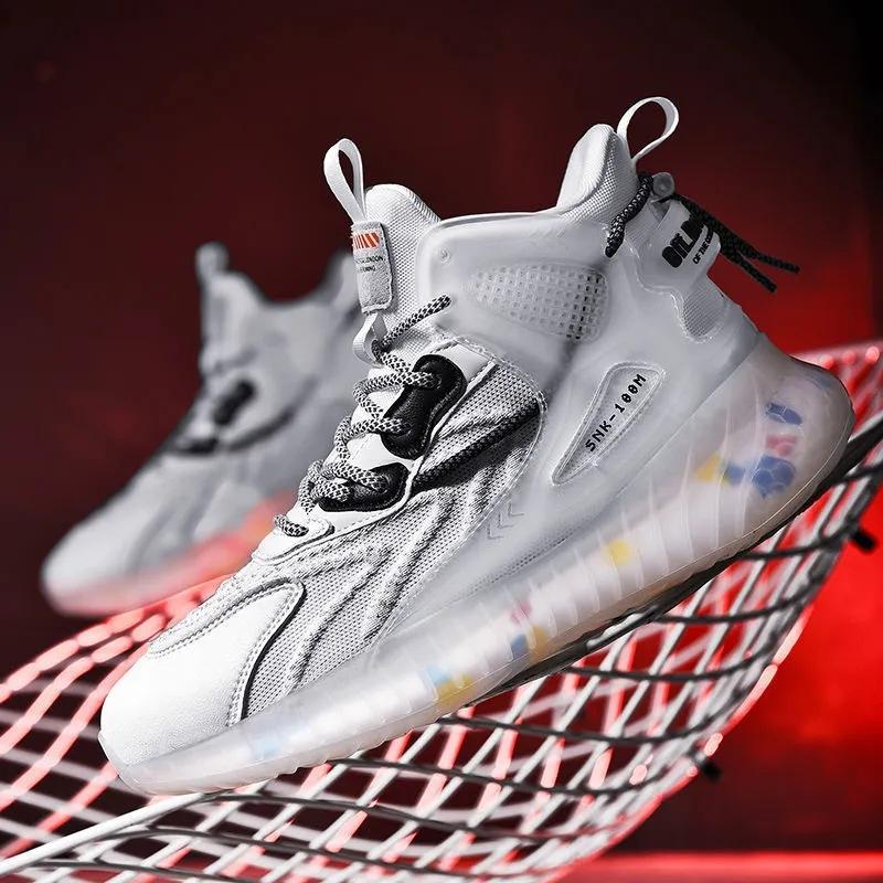 Men's High Top Shoes Casual Sports Coconut Shoes Men's Shock Absorbing Basketball Shoes Fitness Sneakers Fly Woven Mesh Casual Shoes