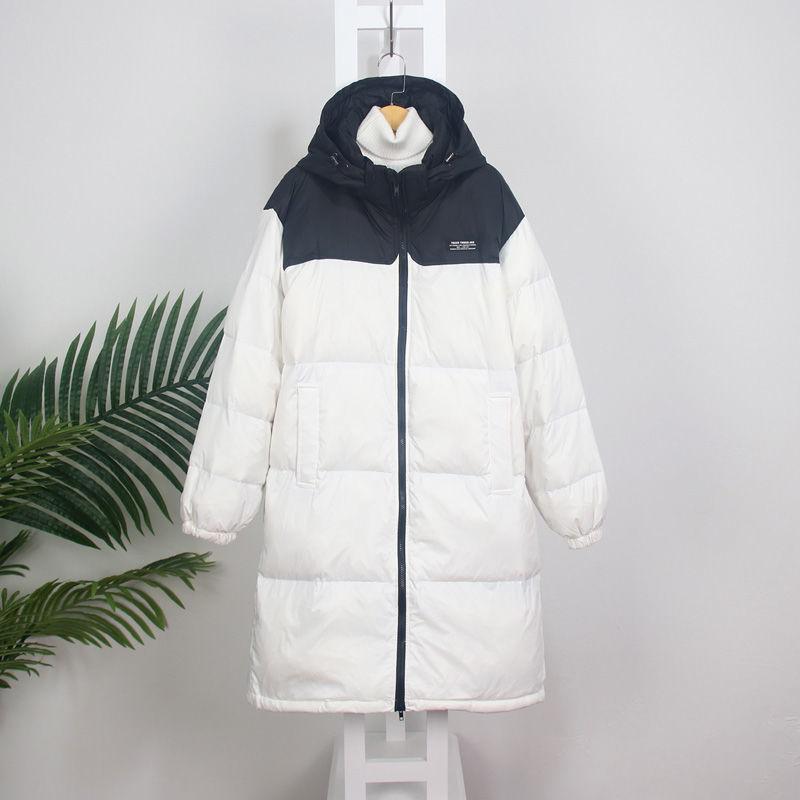 Couple Style Down Jacket Women Mid-length Korean Loose White Duck Down Color Matching Jacket