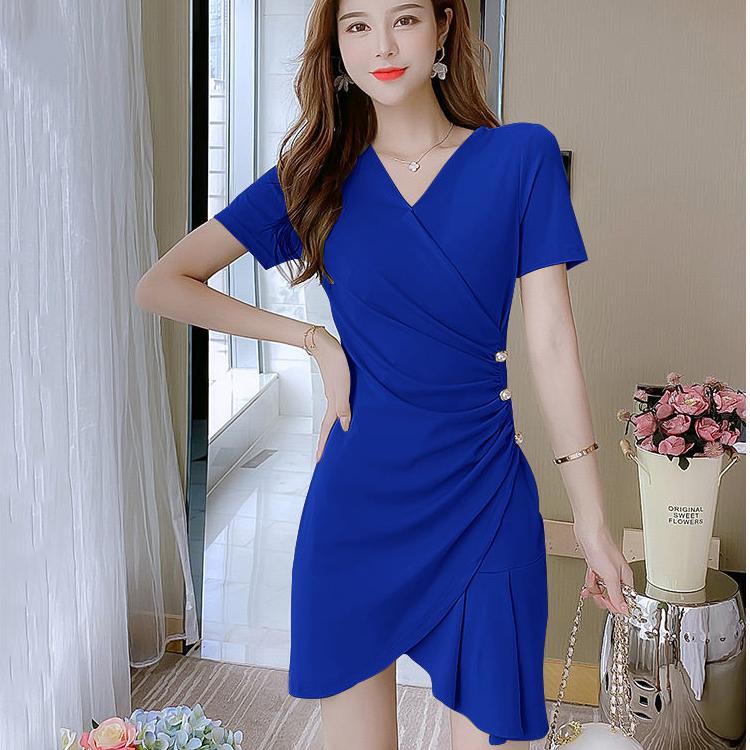 Irregular Folds Sexy M-XXXL Women's Summer Dress Short Sleeve V-Neck Knee-length Daily Wear Office Dating Party