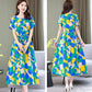 Summer Cotton Silk Dress Floral Cotton Long Skirt Women's Short-sleeved Large Size Rayon Cotton Silk Skirt Fabric Sweat-absorbing and Breathable