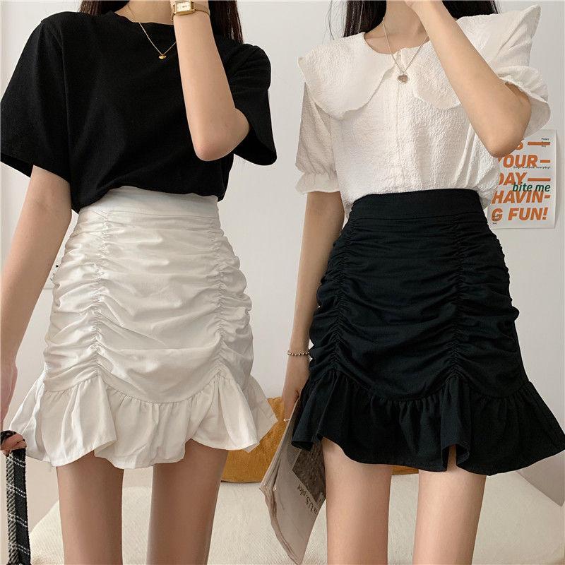 Women Sexy Tight A-line Pleated Skirt High Waist Mermaid Skirt Hip Skirt  Elastic Waist Club Casual Home Office