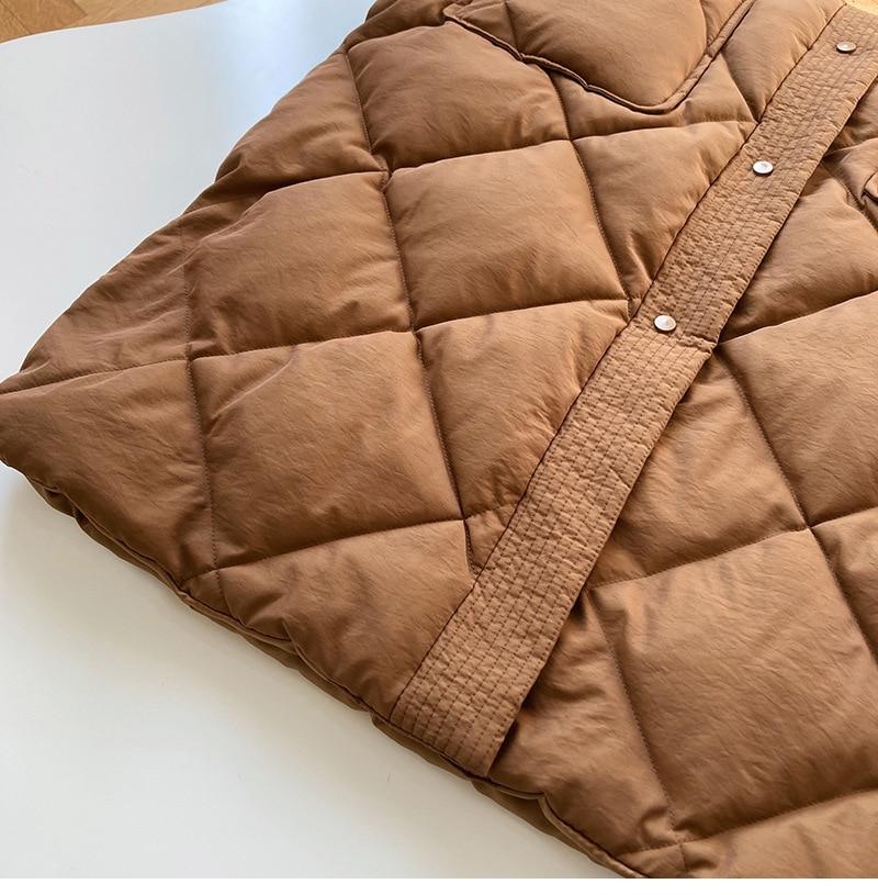 Winter New Korean Style Long Cotton-padded Coat Women's Casual Stand-up Collar Argyle Pattern Oversized Parka Chic Jacket