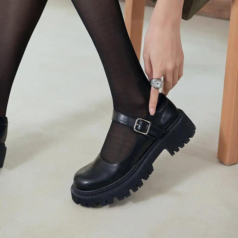 Korean Style Thick-soled Round-toe Thin Women's Shoes All-match Retro British Style Leather Shoes Japanese Women's Small Leather Shoes
