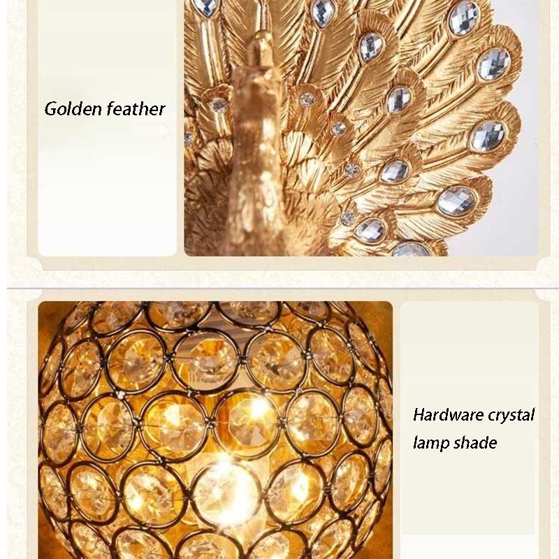 gold Peacock Wall Lamp Study Bedside Living Room Aisle TV Wall Crystal LED Wall Lamp glass shade