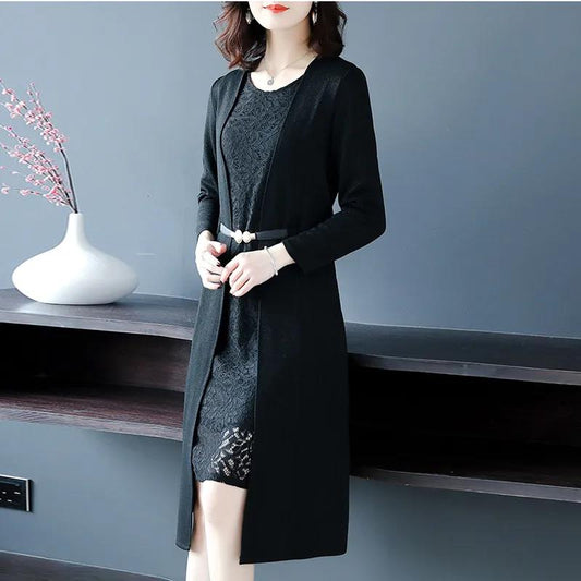 Summer Autumn Stylish Women Vintage Long Sleeve Loose Sundress 2021 Casual Maxi Dress Solid Party Two Piece