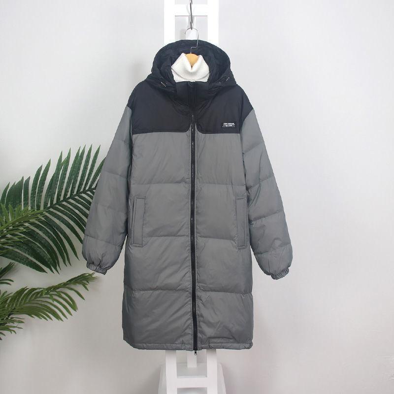 Couple Style Down Jacket Women Mid-length Korean Loose White Duck Down Color Matching Jacket