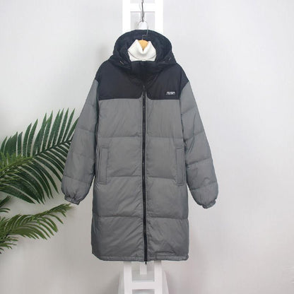 Couple Style Down Jacket Women Mid-length Korean Loose White Duck Down Color Matching Jacket
