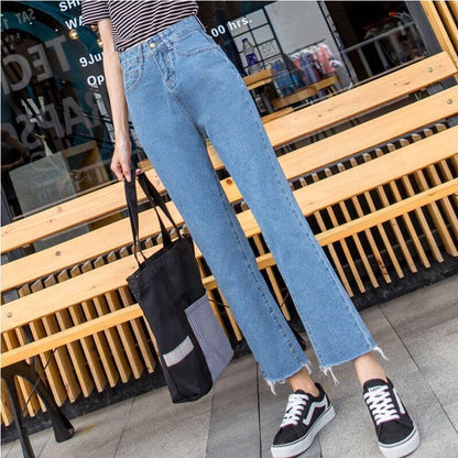 WTEMPO Straight Wide-leg Pants Female Cropped Jeans Female Loose Thin Skinny High Waist Summer Straight