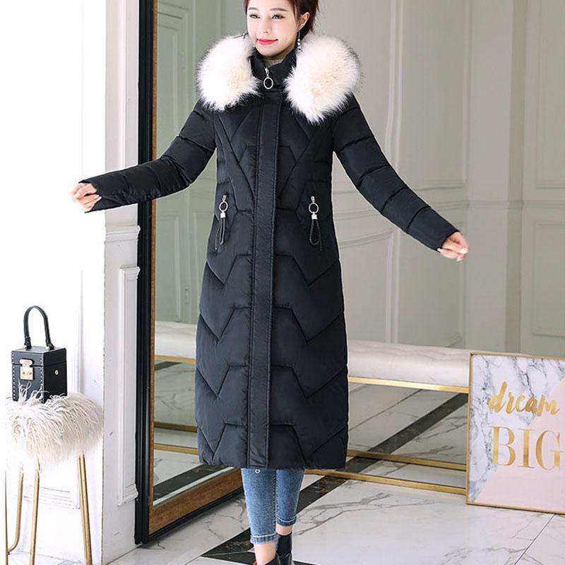Winter Big Fur Collar Mid-length Padded Jacket Plus Size Slim Padded Jacket Fashionable Over-the-knee Female Down Padded Jacket