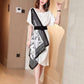 Printed Contrast Color Dress Women Summer Slim Belted Asymmetrical Dress Half Sleeve Dress