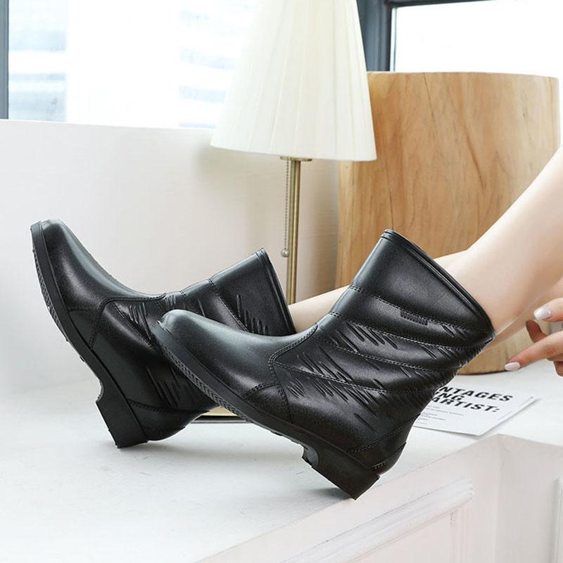 Ladies Rain Boots Mid Tube Faux Leather Anti-Slip Water Shoes Water Boots Kitchen Waterproof Shoes