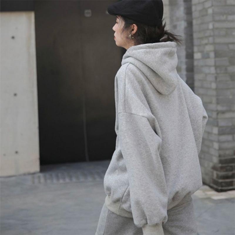 Plus Velvet Suit Women's Solid Color Sports Hooded Sweater Casual Leggings Pants Fashionable Loose Two-piece Trendy