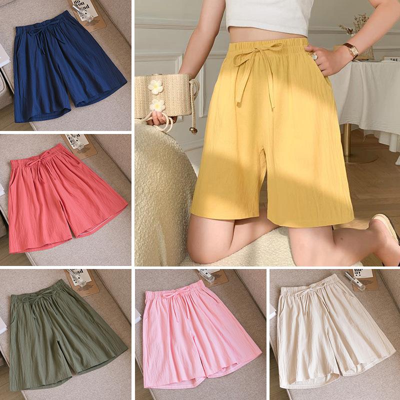 Summer Thin Section Breathable Cotton and Linen Shorts Women's Large Size Home Linen Five Points Loose Wide-leg Pants