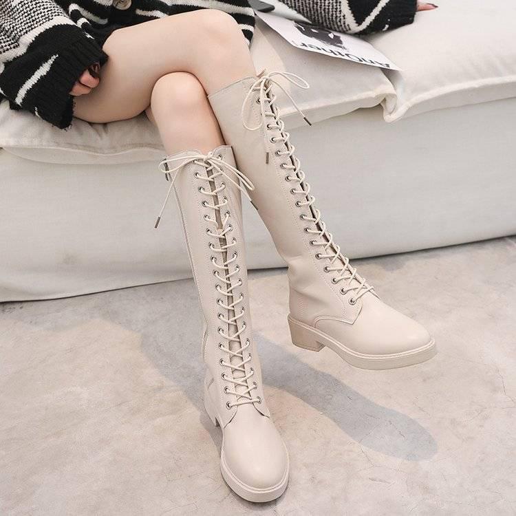 Long Tube Martin Boots Female 2019 Autumn British Style Straps Knight Boots Flat Women's Boots