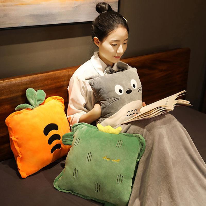 Soft and Warm Coral Fleece Pillow Quilt Dual-use Cute Office Car Pillow Sleeping Artifact Multifunctional Three-in-one Hand Warmer
