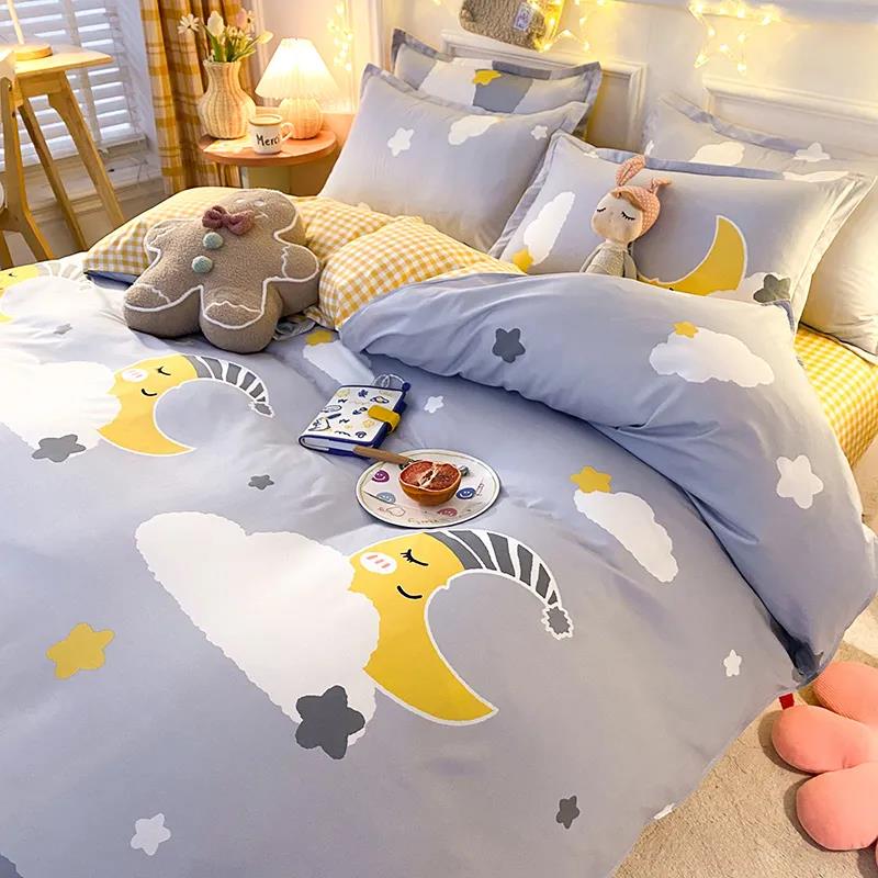 Four-piece Bedding Cotton Quilt Cover Single and Double Cartoon Printing Mattress Cover Bedroom Bed Linen Quilt Cover