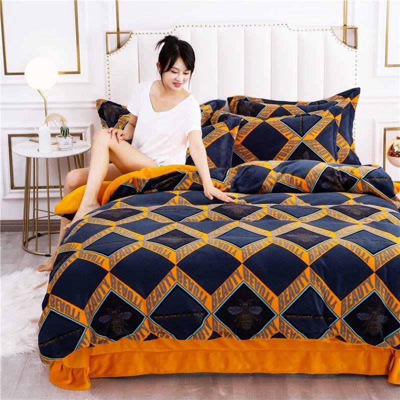 Anti-static Coral Fleece Four-piece Warm Milk Fleece Quilt Cover Sheet French Fleece Non-shedding Non-fading Bedding