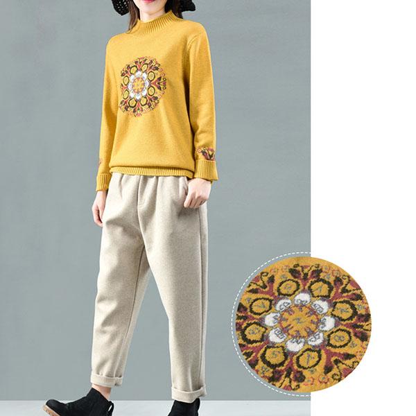 National Style Vintage Pullover Sweater Women Autumn Winter High-neck Plus Size Inner Base Sweater Loose Knitwear