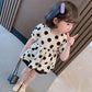 2PCS Children Clothing Set Spring Summer Girls Printing Suits Dot Short Sleeve Ruffle Tops + Pants Clothing Set