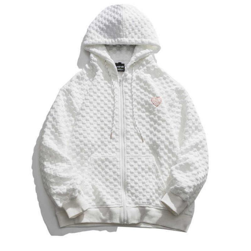 Waffle Cardigan Sweater Men's Hooded Spring and Autumn Zipper Solid Color Sports Top Loose Casual Jacket