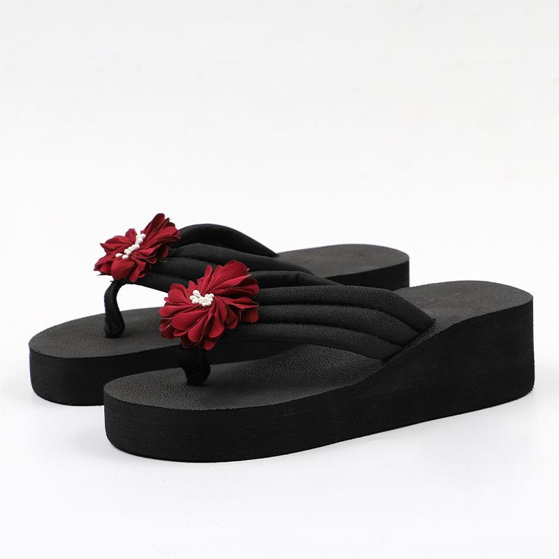 Slippers Women's Outer Wear Thick-soled Slope with Non-slip Beach Shoes Beach Sandals High-heeled Flip Flops Sexy and Cute
