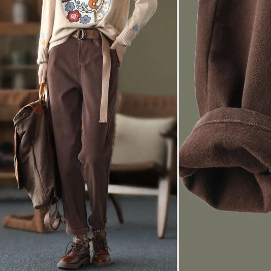 Plus Velvet Twill Cotton Harem Pants New Thick Casual Pants Elastic Waist Winter Warm Women's Trousers
