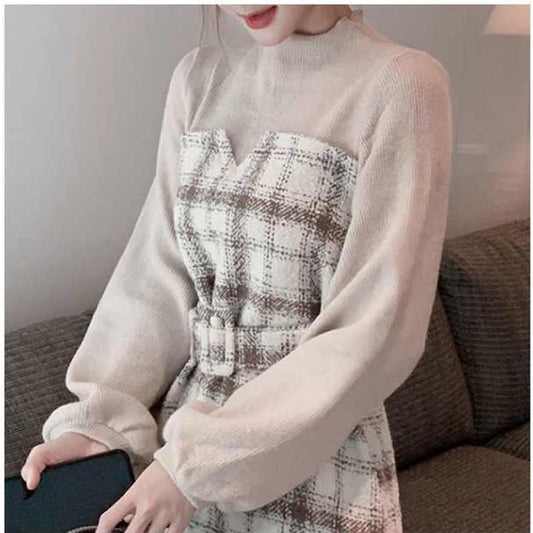 French Fashion Bottoming Dress Autumn and Winter Waist Knit Sweater Retro Small Fragrance Style Jacket