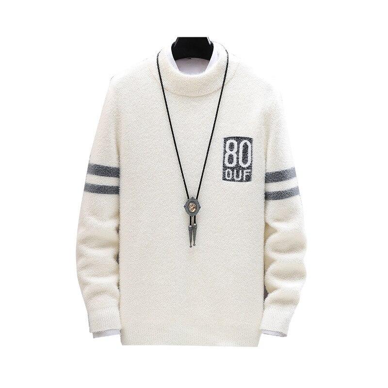 Mens Sweater Autumn and Winter Men's Casual Warm Imitation Mink Sweater Trend Fashion Long-sleeved Slim Knit Sweater