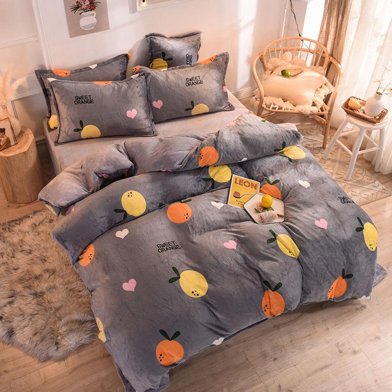 4pcs  Bedding Sets Bed Linen Plush Duvet Cover Flat Sheet Bedding Set Winter King  Queen Bed Set