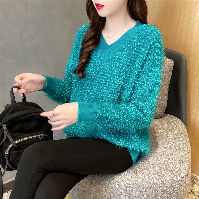 V-neck Long Wool Sweater Autumn and Winter Loose Bottoming Shirt Long Sleeve Fashion Sweater Women